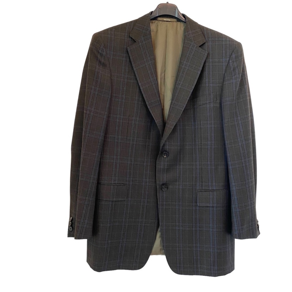 Ermenegildo Zegna Men's Wool Jacket Blazer‎ Grey Plaid Italy 2 Button 52R READ